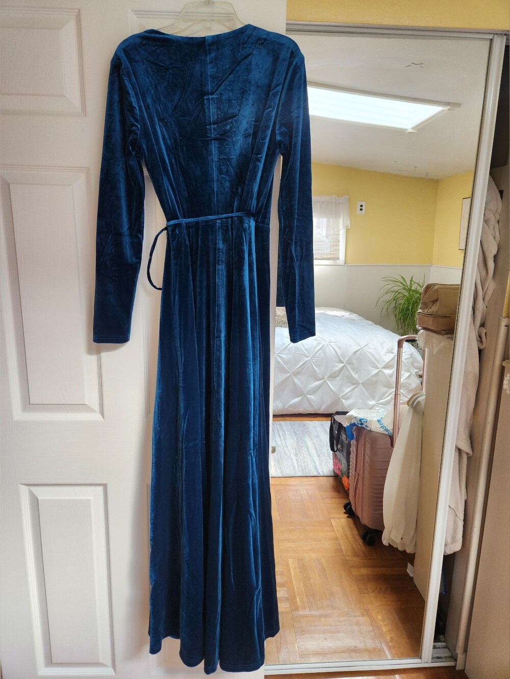Nwt Lulus Teal Blue Velvet Wrap Maxi Dress With Long Sleeves - Picture 3 of 8
